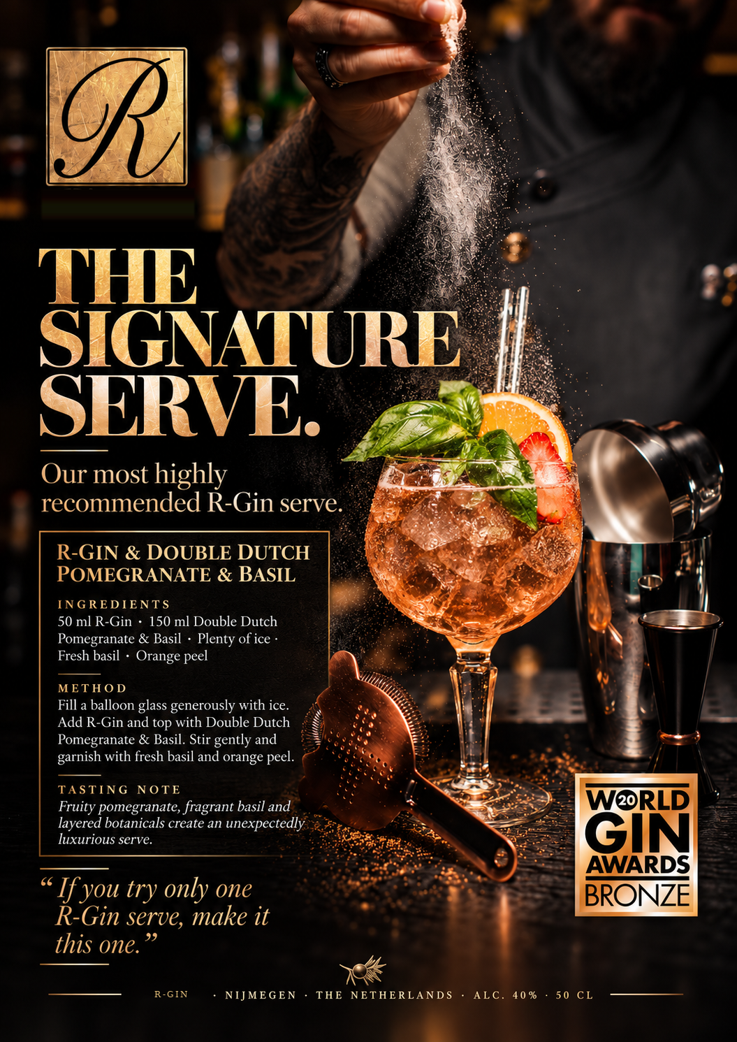 R-Gin signature serve with Double Dutch Pomegranate and Basil: ingredients and method