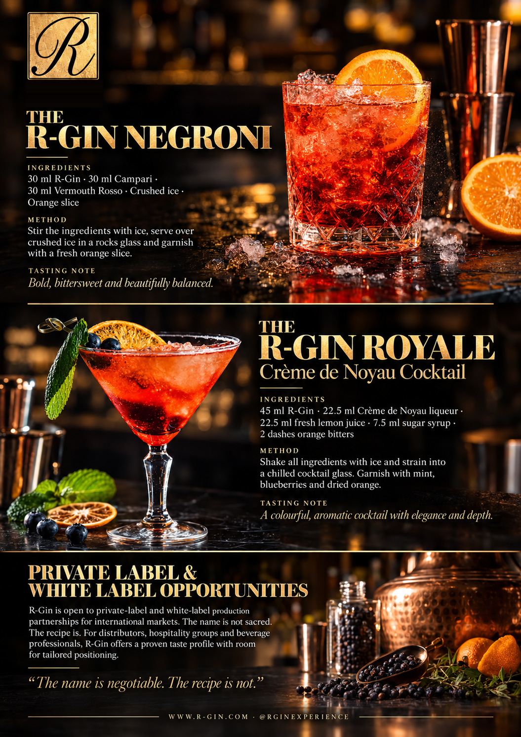 R-Gin Negroni and R-Gin Royale cocktail recipes